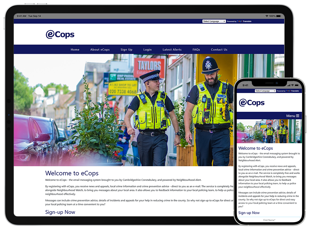 eCops viewed from mobile devices